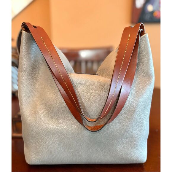 DOONEY & BOURKE - Derby Grey Pebbled Leather Hobo/Brown Vacchetta Leather Trim - Picture 5 of 15